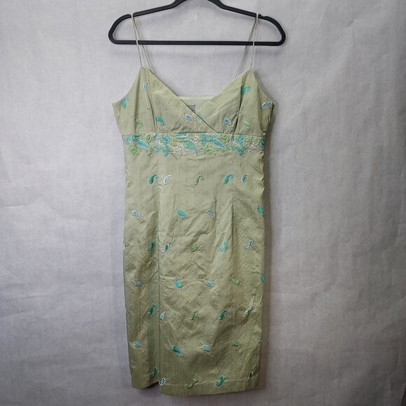 Laundry by Shelli Segal Silk Babydoll Dress 12 Embroidery Paisley Mint Vintage - Picture 1 of 16